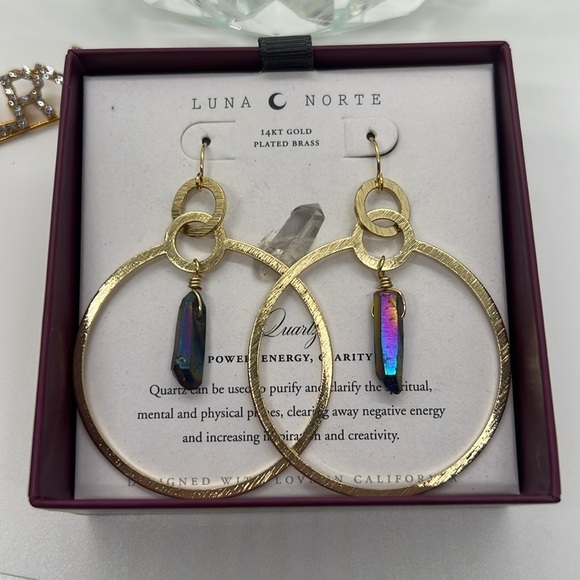 luna norte Jewelry - 14KT Gold Plated Quartz Crystal, LUNA NORTE Earrings.